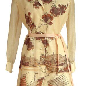 Alfred Shaheen Vintage Early-1970s Hawaiian Dress - Asian Shimmer - Size 8